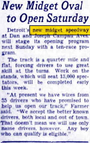 New Midget Speedway - May 1938 Opening Ad (newer photo)